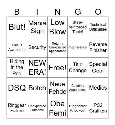 Elimination Chamber Bingo Card