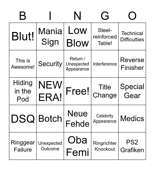 Elimination Chamber Bingo Card