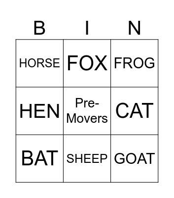 Farm Animals Bingo Card