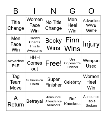 WWE Elimination Chamber Bingo Card