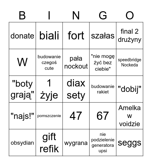 Bedwars Bingo Card
