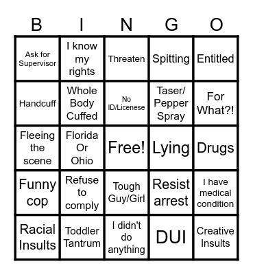 Cop Bingo Card