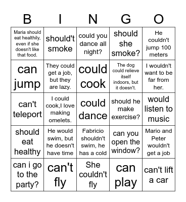 Modal Verbs Bingo Card