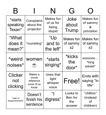 Mr. Behrend(isms) Bingo Card