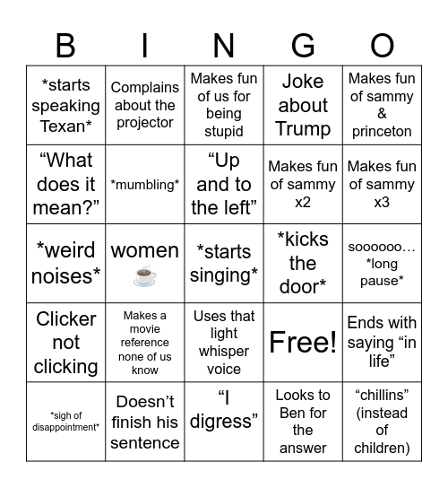 Mr. Behrend(isms) Bingo Card