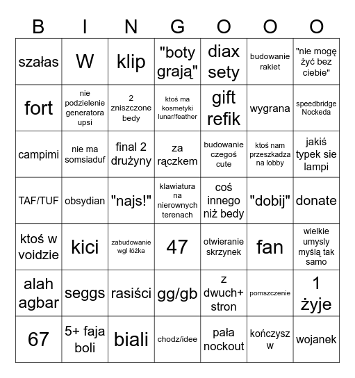 Bedwars Bingo Card