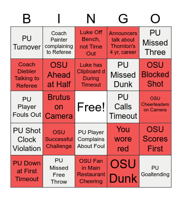 Ohio State vs. Purdue Basketball Bingo Card