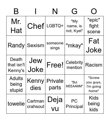 South Park Bingo Card