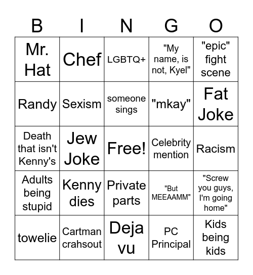 South Park Bingo Card