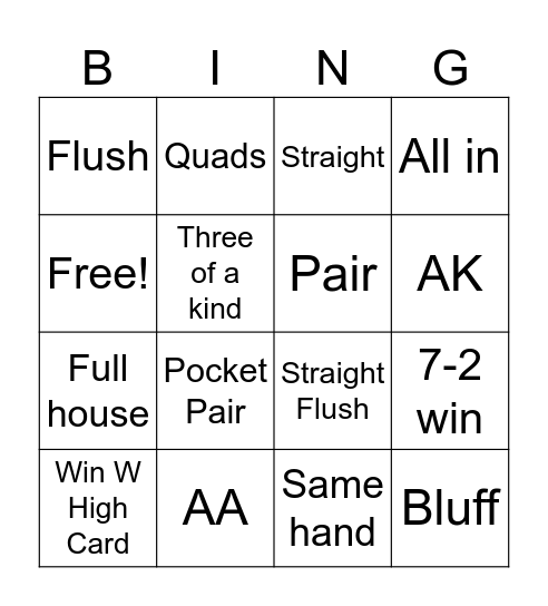 Poker Bingo Card