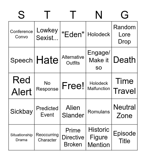 Star Trek TNG BINGO Card