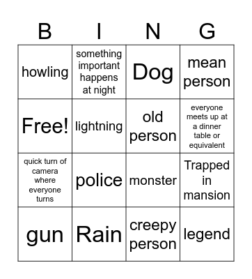 old movie Bingo Card