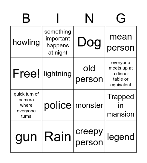 old movie Bingo Card