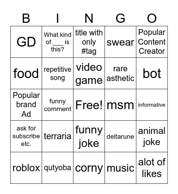 my fyp bingo Card