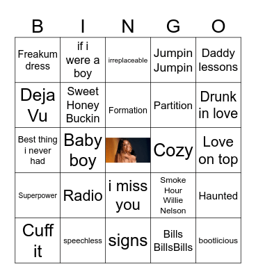 Beyoncé Bingo Card