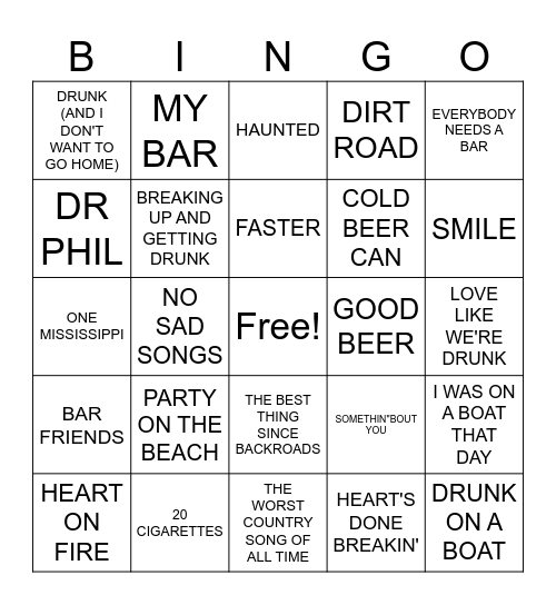 COUNTRY PARTY Bingo Card
