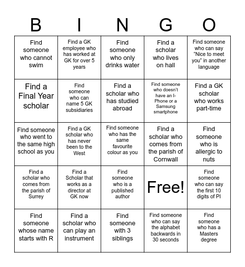 GK Scholars Mingle 2026 Bingo! Bingo Card