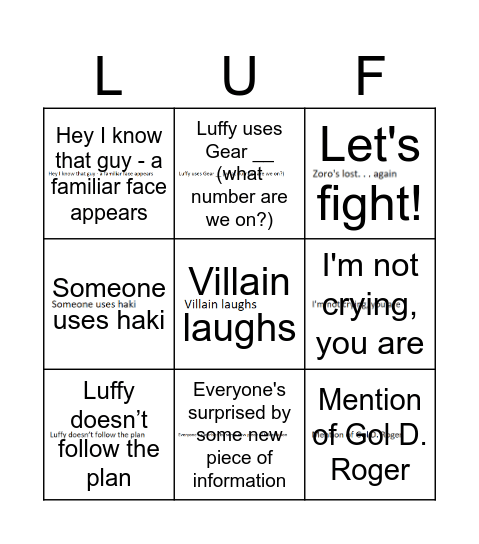 Sabaody Bingo Card Bingo Card