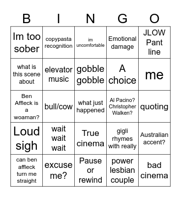 Thanksgiving Gigli Exposure Therapy Bingo Card