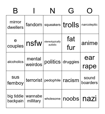 Vrchat bingo Card