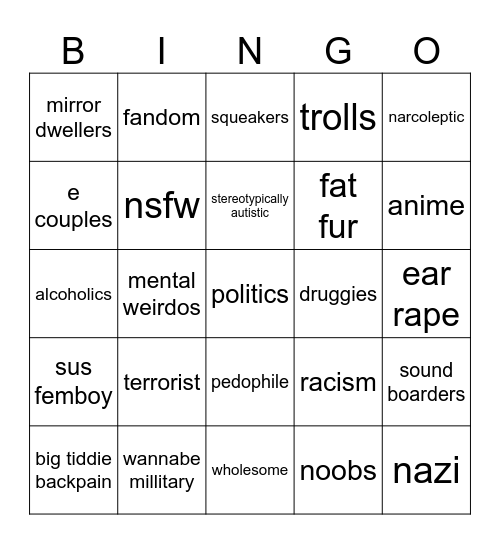Vrchat bingo Card