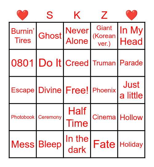 2025 stray kids songs Bingo Card