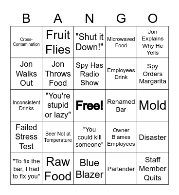 BAR RESCUE Bingo Card