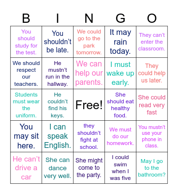 Modal Verbs Bingo. Bingo Card