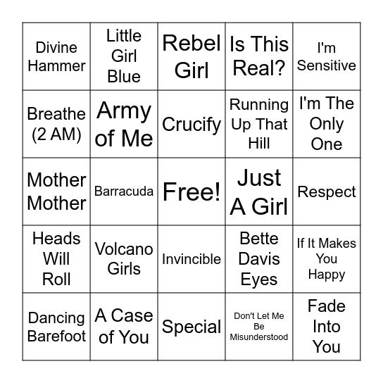 R1 - R2 | Women's Power Indie / Rock / Classics Bingo Card