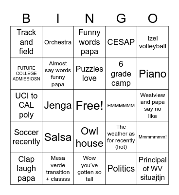 Untitled Bingo Card