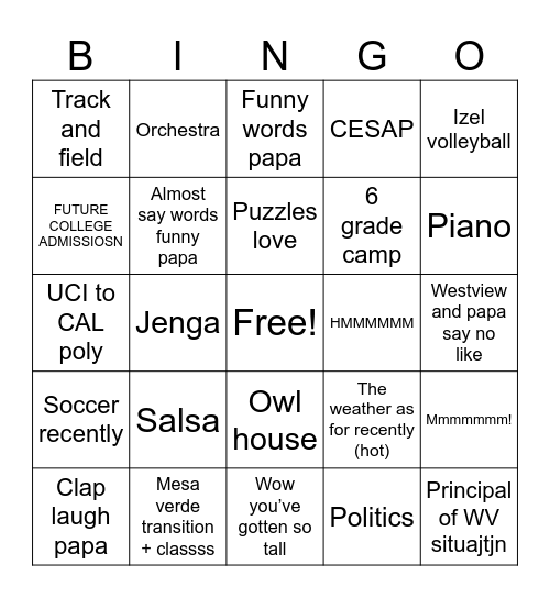 Untitled Bingo Card