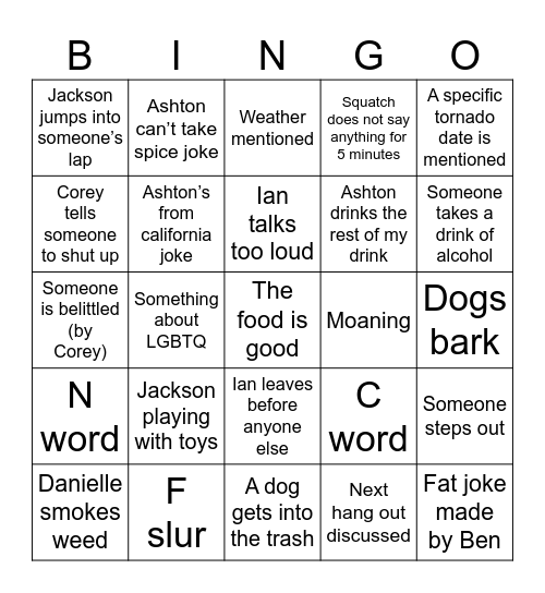 Dinner at Danielle’s Bingo Card