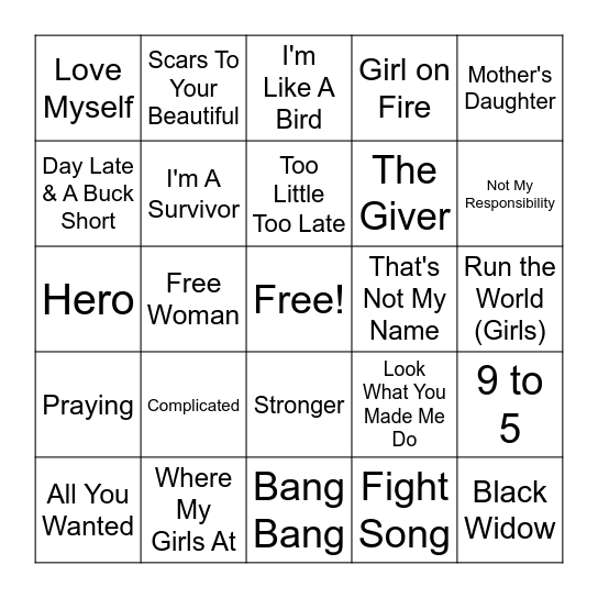 R3 - R4 | Women's Power Pop & Country Bingo Card