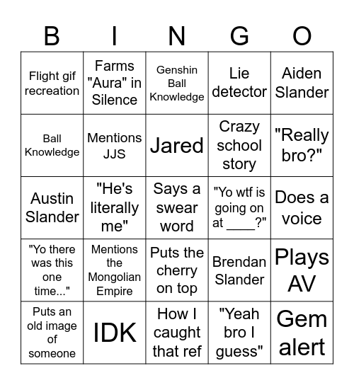 Jake Bingo Card