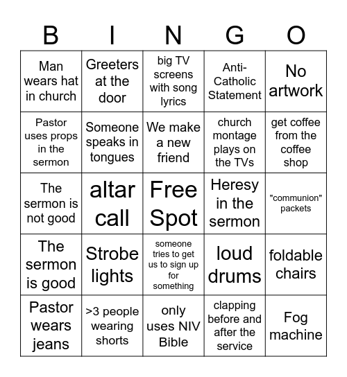Crossroads Bingo Card