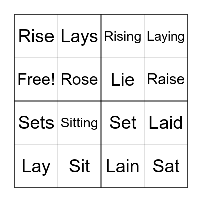 Troublesome Verbs BINGO! Bingo Card