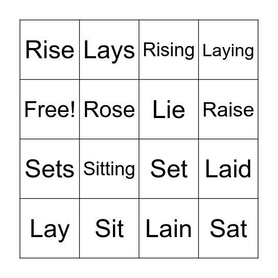 Troublesome Verbs BINGO! Bingo Card