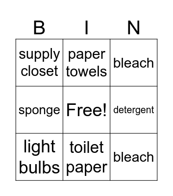 Supplies Bingo Card