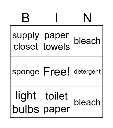 Supplies Bingo Card