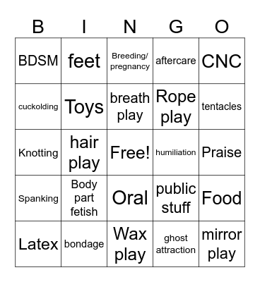 Fetsih Bingo Card