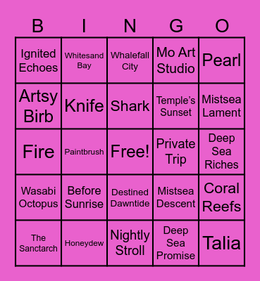 Rafayel Birthday Bingo Card