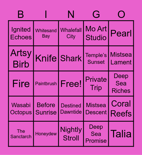 Rafayel Birthday Bingo Card
