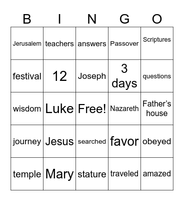 Jesus in the Temple Bingo Card