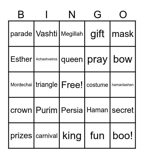 PURIM Bingo Card