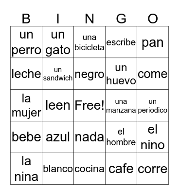 Spanish Bingo Card