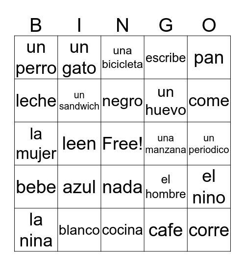 Spanish Bingo Card