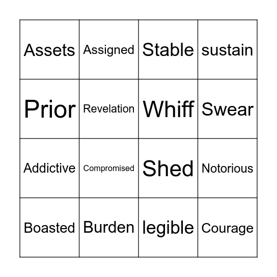VOCABULARY BINGO Card