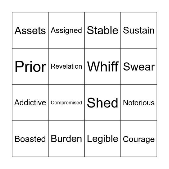 VOCABULARY BINGO Card