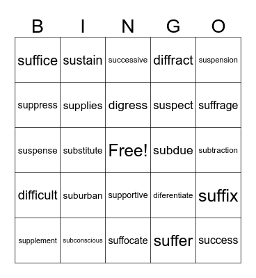Sub/Dis BINGO Card