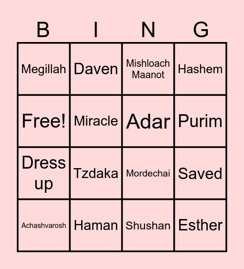 Purim Bingo Card